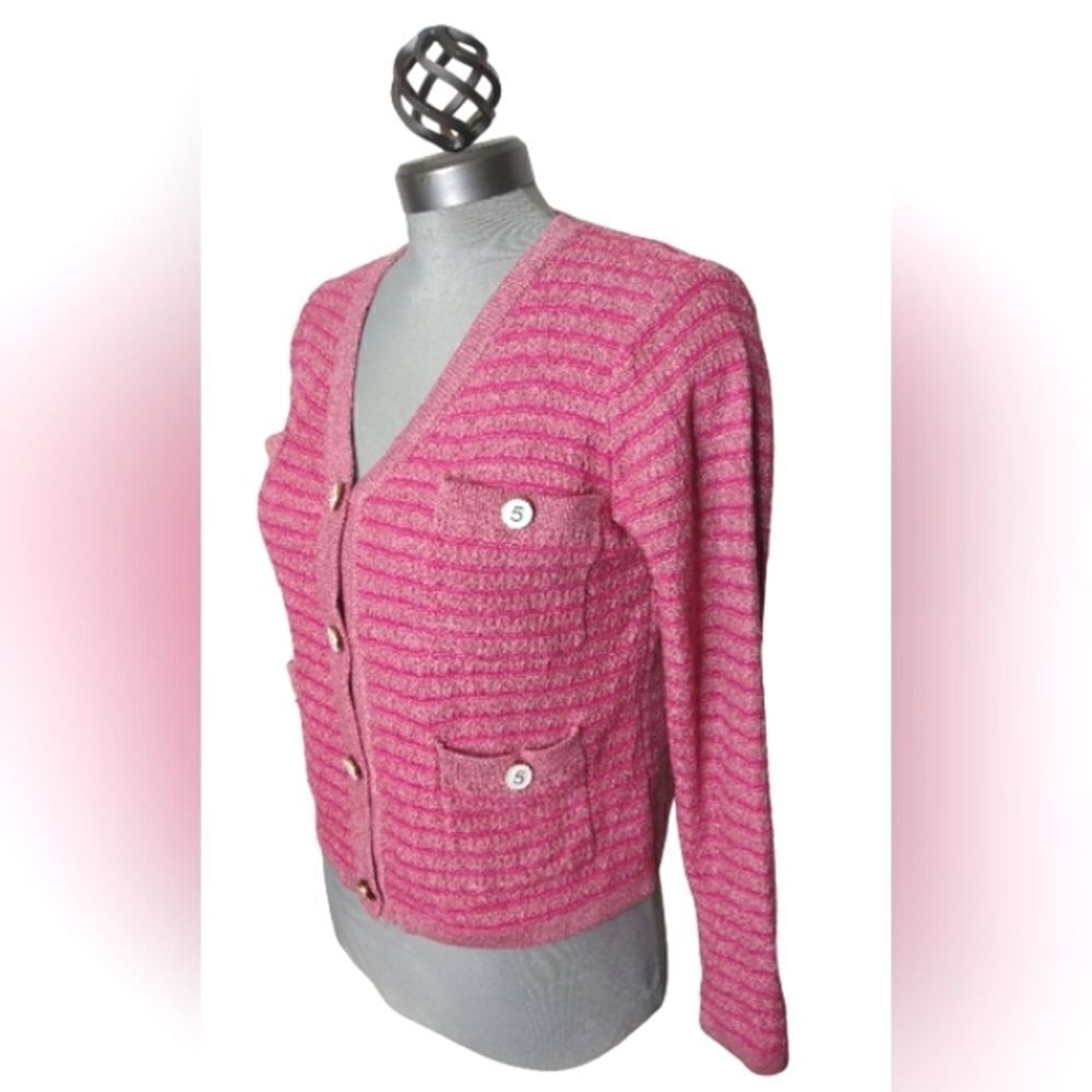 Pink # 5 Buttons Cookie Kudos Knit Women's Sweater Cardigan Buttons SZ small - Picture 6 of 15